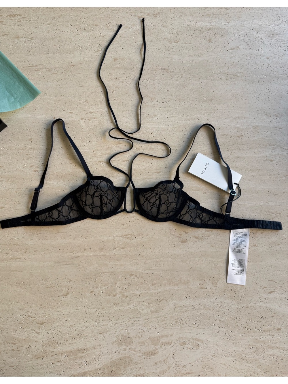 NWT Gucci Embroidered GG Logo Black Tulle Lingerie Set Sz/ S - Picture 10 of 16